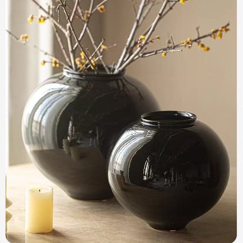 日式黑色陶瓷花瓶感新中式插花花器简约复古装饰民宿陶罐摆件饰品,淘宝优惠券,粉丝福利购,淘宝优惠卷