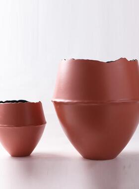 景德镇现代简约高温陶瓷大口花器摆件新中式样板间客厅花瓶装饰品