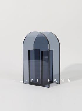 一匚 现代轻奢样板间蓝色拱形花器摆件水晶球搭配 售楼部客厅桌面