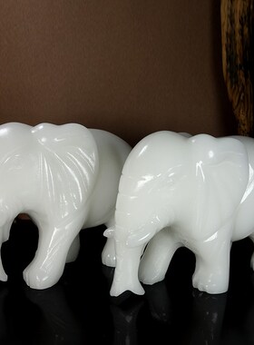 天然汉白玉大象摆件一对吸水吸财玉石象J客厅玄关办公室装饰摆设