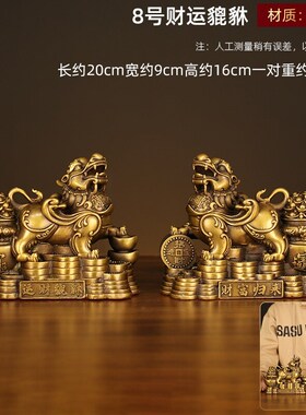 铜貔貅一对聚财阵转运貔貅招财黄铜皮丘客厅N店铺办公室摆件开业
