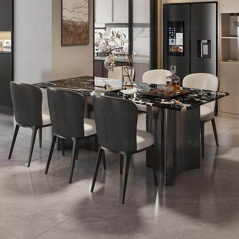 轻奢高级感大理石餐桌意式极简餐桌椅组合长方形宝格丽黑岩板餐桌,淘宝优惠券,粉丝福利购,淘宝优惠卷