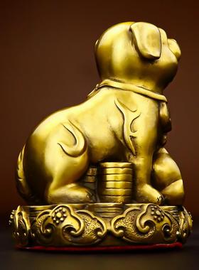金钱狗纯黄铜狗风水摆件生肖招财狗补西北缺角招财守家防小三摆件