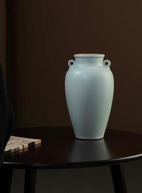 汝窑双耳花瓶摆件景德镇陶瓷手工彷古瓷器青瓷中式家居装饰环翠瓶