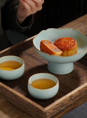 青澹汝窑宋式茶点果盘陶瓷家用客厅茶几景德镇复古汝瓷青瓷礼盒装