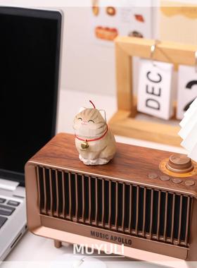 手工木雕金渐层丨小猫咪办公室工位电脑桌面摆件创意装饰可爱礼物