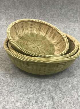竹编家用馒头筐手工编工艺品馍筐竹制品点心水果盘厨房蔬菜收纳筐