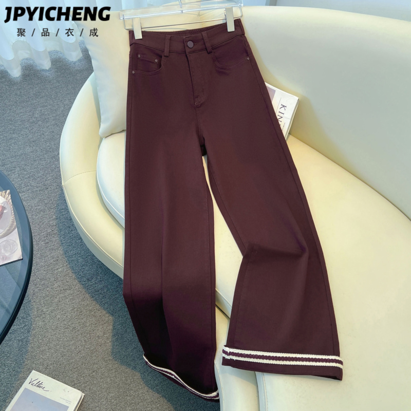 白色牛仔裤女2025新款冬季高腰宽松阔腿裤显瘦九分设计感直筒裤子 - 图0