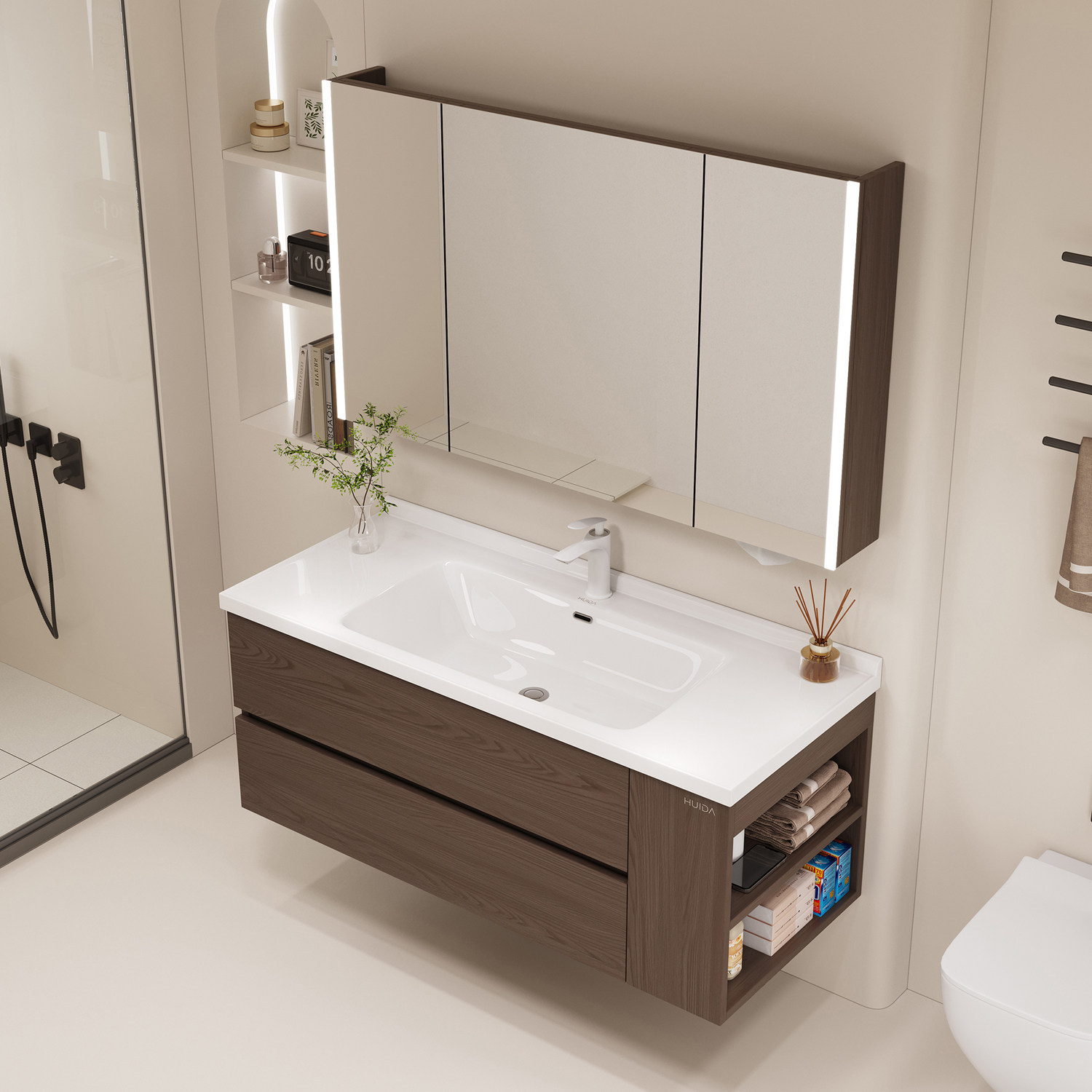 惠达蜂窝铝中古风浴室柜陶瓷一体盆洗手脸盆柜组合洗漱台侧边收纳,淘宝优惠券,粉丝福利购,淘宝优惠卷