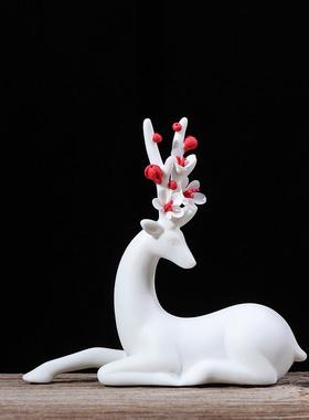 陶瓷小鹿家居中式装饰品梅花鹿客厅博古架玄关酒柜招财工艺品摆饰
