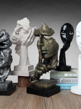 欧式现代抽象人物雕像客厅艺术装饰摆设沉默是金不听不看树脂摆饰