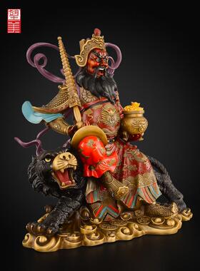 黄铜赵公明摆件家用店铺供奉武财神赵公明骑虎神像五路财神大号