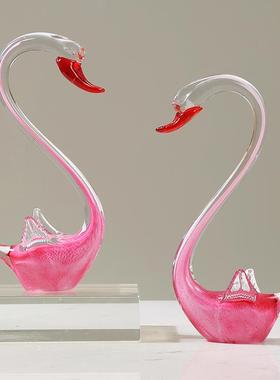 琉璃天鹅摆件艺术大师手作现代轻奢极简样板房别墅客厅玄关装饰品