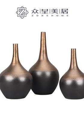 现代新中式创意花器陶瓷摆件样板房间干花瓶酒店展厅别墅软装饰品