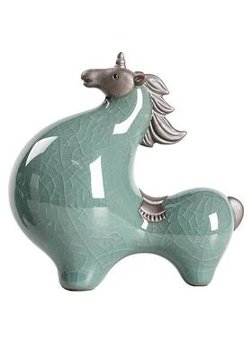 复古唐马陶瓷小摆件哥窑开片生肖马招财创意客厅办公桌玄关装饰品