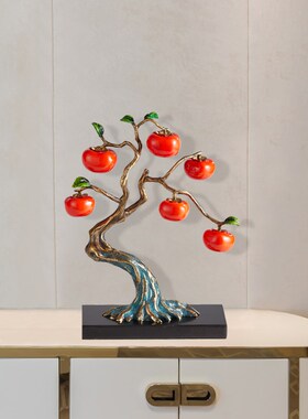 新中式事事如意柿子树摆件客厅玄关装饰高端开业乔迁X新居结婚礼