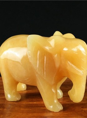 天然米黄玉大象摆件o一对 客厅家居饰品新中式玉石玉雕摆件