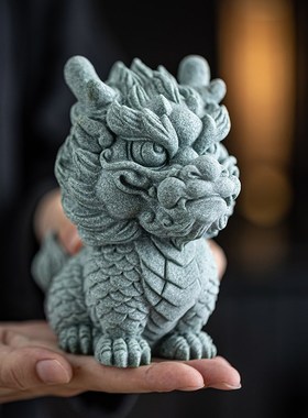 创意国潮风青砂石瑞兽神t龙桌面客厅摆件创意家居鱼缸造景茶桌装