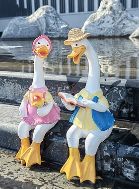 花园创意动物摆件树脂仿r真工艺品户外情侣卡通鸭子兔子庭院装饰