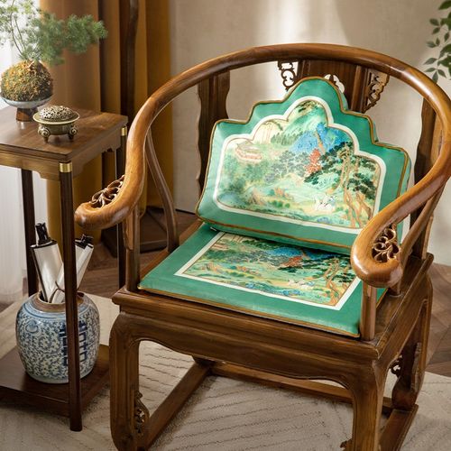 新中式椅子坐垫圈k椅太师椅座垫红木实木沙发垫茶桌餐椅垫只此青 - 图1