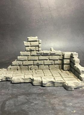 冬官手作 鱼缸水草缸造景水泥装饰摆件废墟围墙城墙砖墙房子