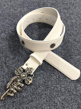 复古朋克骷髅十字架腰带黑白款