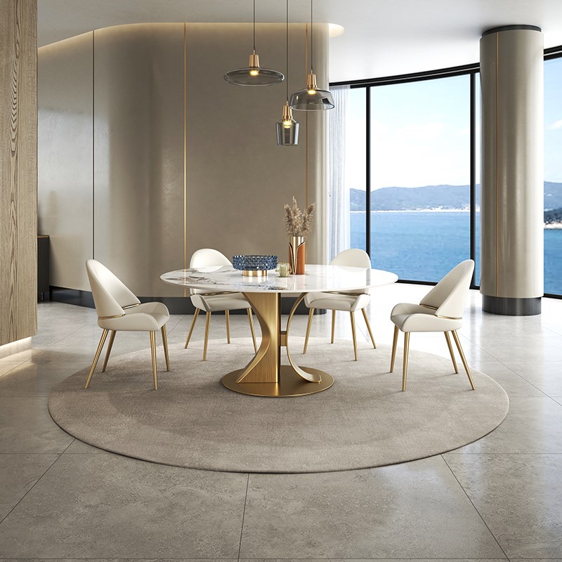奥古斯特亮光圆形岩板餐桌转盘轻奢现代简约设计师潘多拉岩板圆桌 - 图0