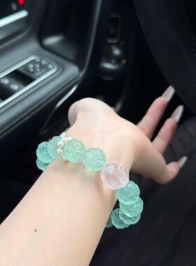 青岚云纹烟云色彩绿萤石串珠手链女清新甜美切面粉水晶手串手饰