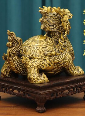 优选黄铜龙龟八卦金钱龙头龟招纯摆件财赑屃霸下家居店铺酒柜全工