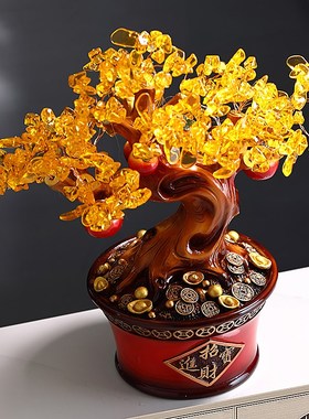 优选新中式招财进宝摆件水晶发财树摇钱树平安喜乐乔迁办公室开业