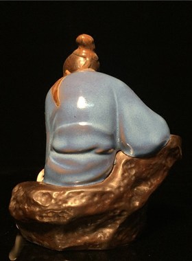 优选石湾公仔陶瓷摆件创意工艺品书房假山盘景古典人物摆件礼品王