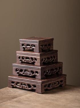 鸡翅木方形展示架植物架实木木质陶瓷工艺品摆件六角形长方形底座