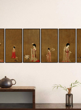 簪花仕女图茶室装饰画唐代美学