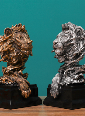 优选复古树脂砂岩色狮子头摆设创意酒柜玄关装饰工艺品办公室桌面