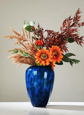 优选孔雀蓝艺术琉璃花瓶摆件现代轻奢客厅电视柜玄关隔断柜花器装