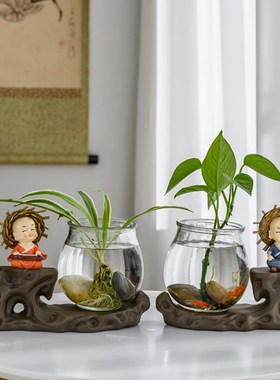 优选创意玻璃透明绿萝水培花瓶现代简约家用客厅办公桌装饰插花小