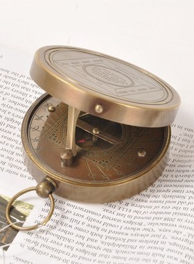 优选印度进口黄铜纯手工复古怀旧日晷罗盘指南针摆件电影道具创意