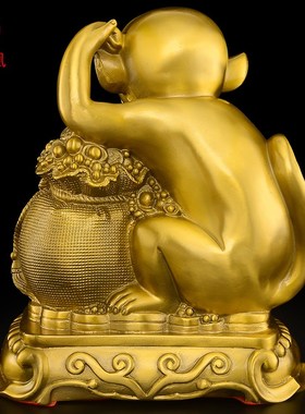 优选黄铜猴子摆件客厅吉祥物十二生肖猴子聚宝盆办公室电视柜酒柜