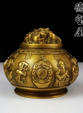优选纯铜五路财神聚宝盆摆件带盖子铜聚宝盆大号招财聚财风水摆设