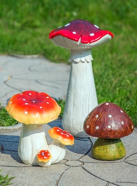优选户外花园别墅景观摆件 仿真蘑菇摆件 园艺草坪装饰树脂工艺品
