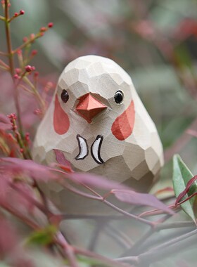 Jay家 珍珠鸟 手o工木雕小鸟 实木桌面装饰摆件 小肥啾 生日礼物
