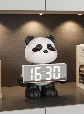 熊猫时钟摆件玄关钥匙收纳客厅电视柜卧J室桌面创意装饰品乔迁礼