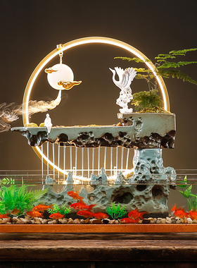 创意流水景观玻璃鱼n缸循环水家居客厅办公室桌面装饰摆件开业礼