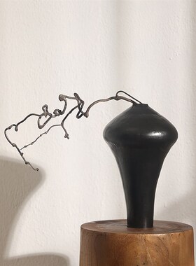 侘寂风实木底座圆形中古风雕塑台日式家居民宿香樟木墩.子落地摆