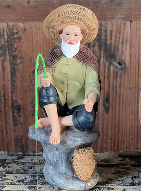 姜太公钓鱼d摆件鱼缸鱼池水塘造景饰品橱窗玄关办公桌茶宠树脂艺