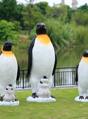 仿真企鹅摆件动物雕塑玻璃钢户外海D洋馆冰雪水池幼儿园主题装饰