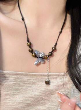 女款新中式国风蝴蝶串珠锁骨链项链grgr