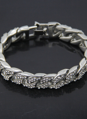 跨境热销欧美满钻古巴手链 复古嘻哈时尚镶钻蹦迪朋克配饰男女款