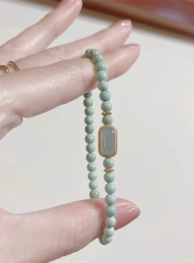 新中式绿色串珠手链女小众高级复古风气质手串闺蜜