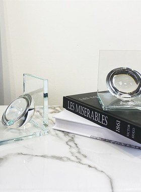 简约现代轻奢样板房书房书柜书架装饰摆饰琥珀色水晶书靠书挡书立